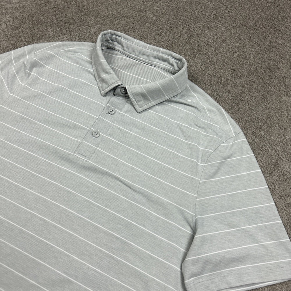 Lululemon Polo Shirt Mens M Gray Striped Short Sleeve Performance Golf Stretch